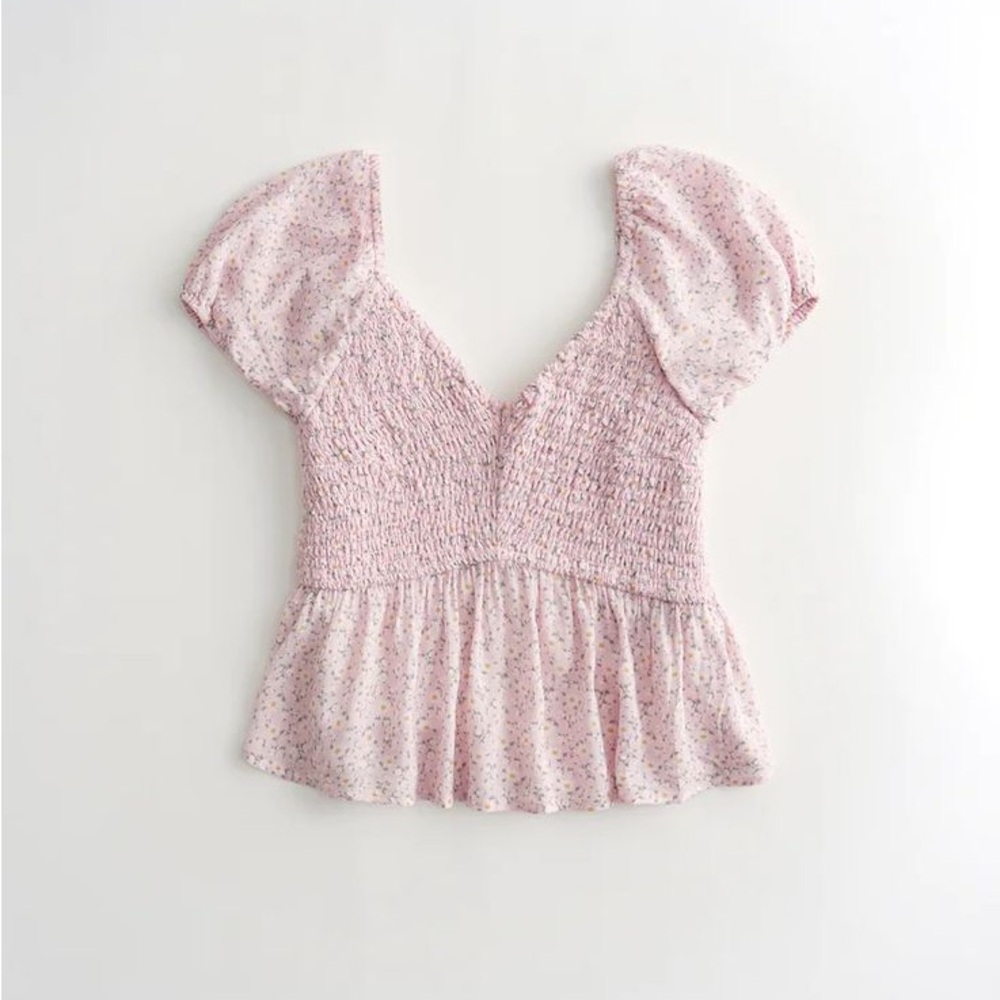 Hollister Pink Floral Puff Sleeve Blouse